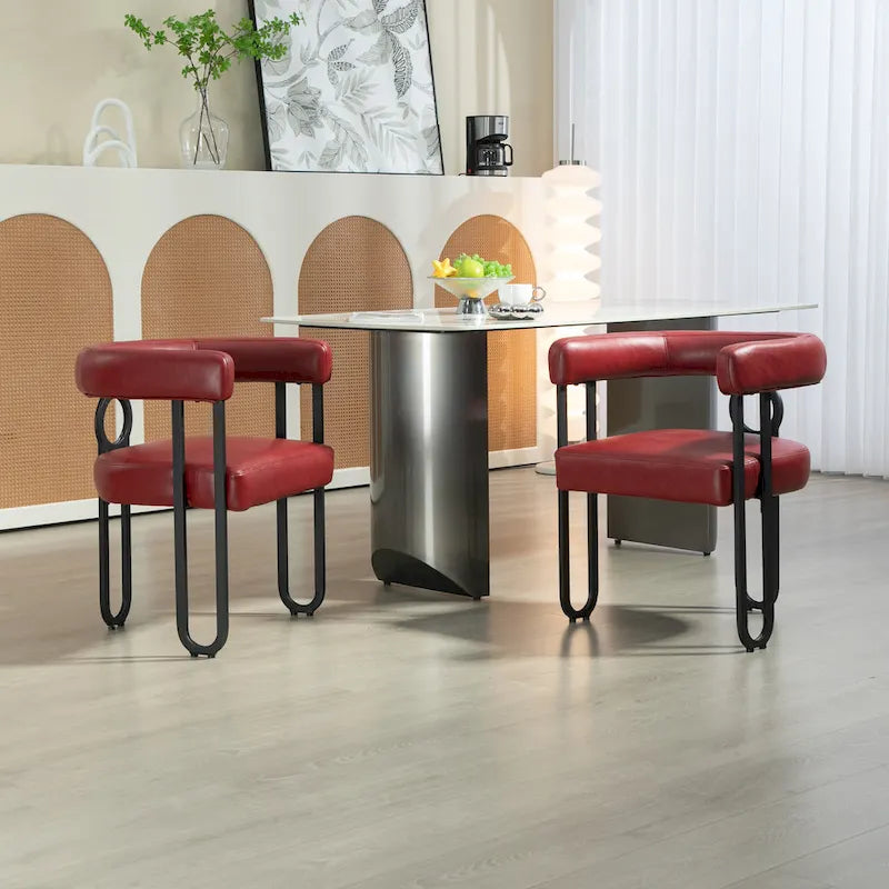 Chaise d'appoint de salle à manger en chenille grise rembourrée avec dossier rond et cadre en métal