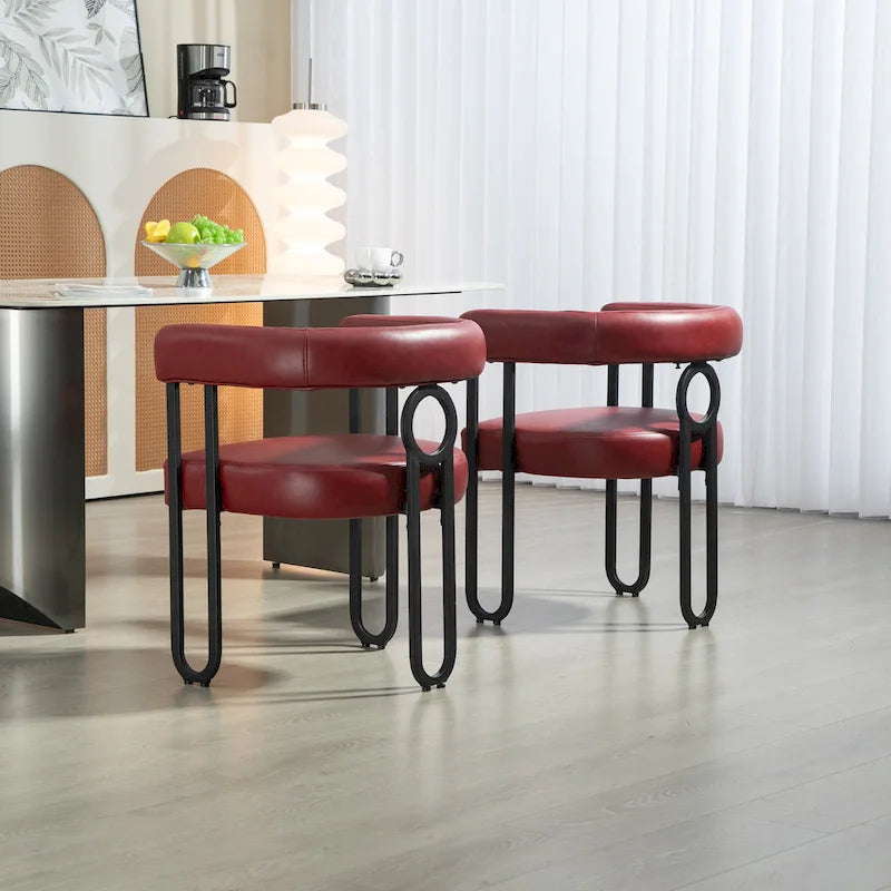 Chaise d'appoint de salle à manger en chenille grise rembourrée avec dossier rond et cadre en métal