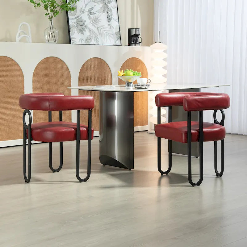 Chaise d'appoint de salle à manger en chenille grise rembourrée avec dossier rond et cadre en métal
