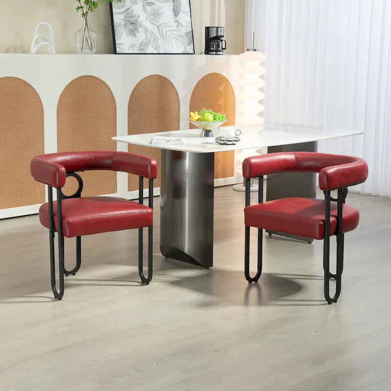 Chaise d'appoint de salle à manger en chenille grise rembourrée avec dossier rond et cadre en métal