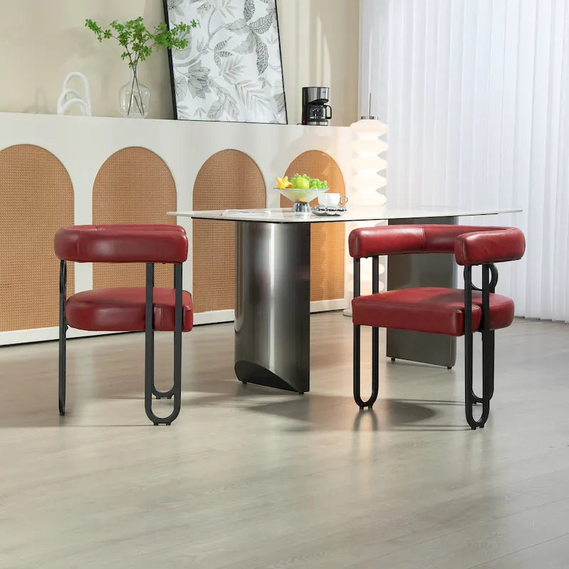 Chaise d'appoint de salle à manger en chenille grise rembourrée avec dossier rond et cadre en métal