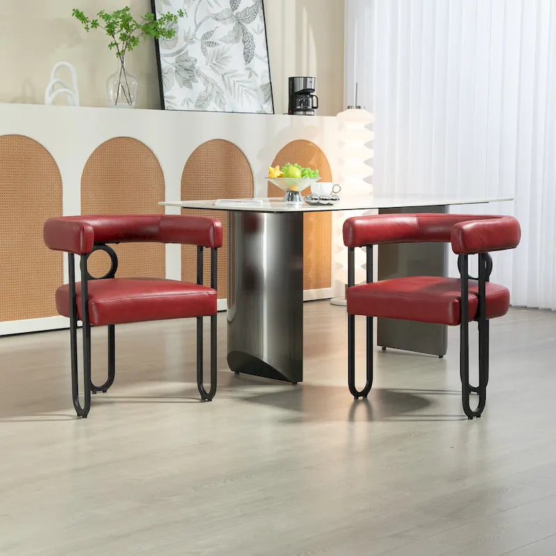 Chaise d'appoint de salle à manger en chenille grise rembourrée avec dossier rond et cadre en métal