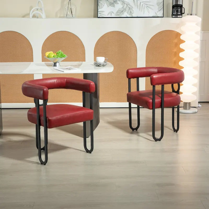 Chaise d'appoint de salle à manger en chenille grise rembourrée avec dossier rond et cadre en métal