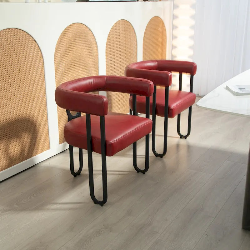 Chaise d'appoint de salle à manger en chenille grise rembourrée avec dossier rond et cadre en métal