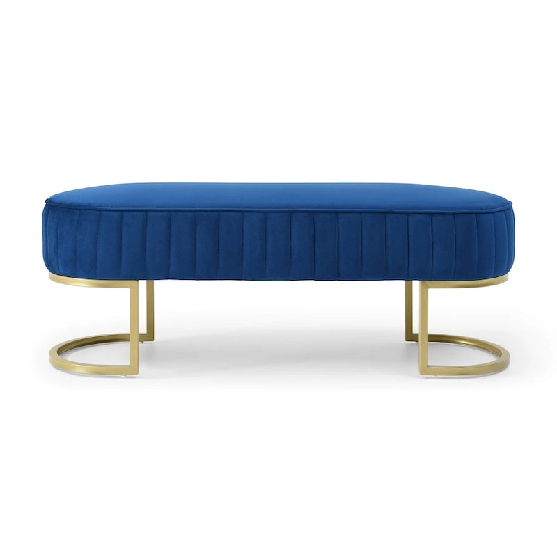 Banc de bout de lit ovale en fausse fourrure Sherpa, pieds en métal doré en forme de U