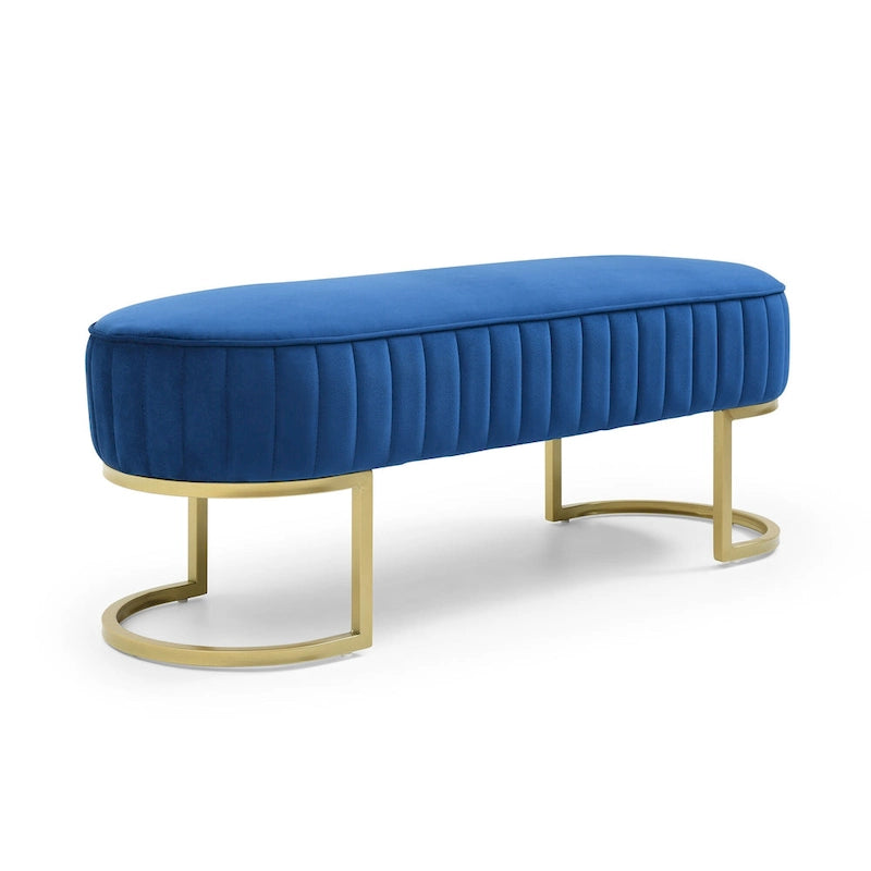 Banc de bout de lit ovale en fausse fourrure Sherpa, pieds en métal doré en forme de U