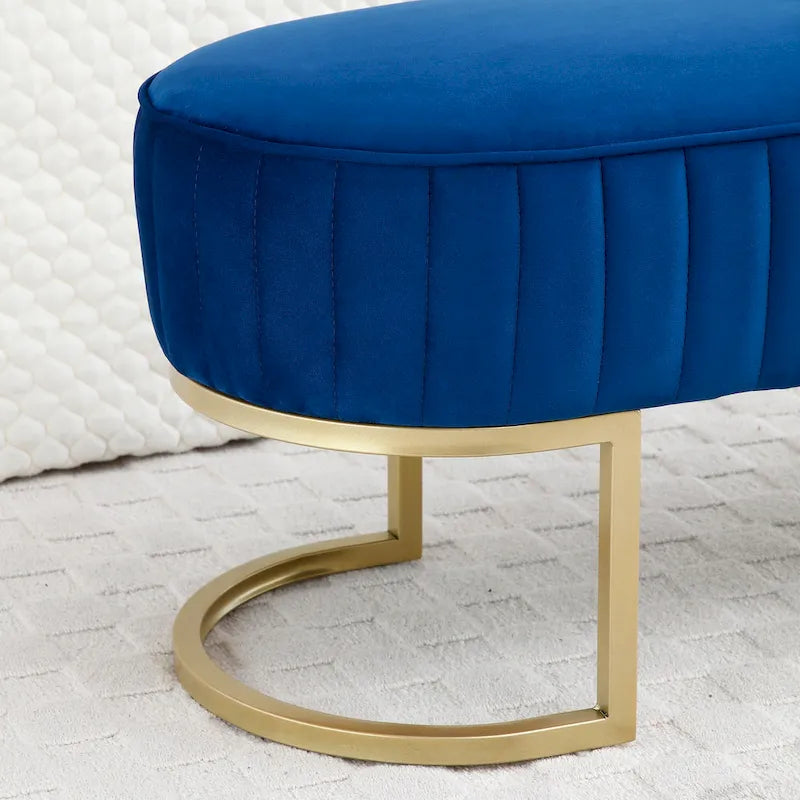 Banc de bout de lit ovale en fausse fourrure Sherpa, pieds en métal doré en forme de U